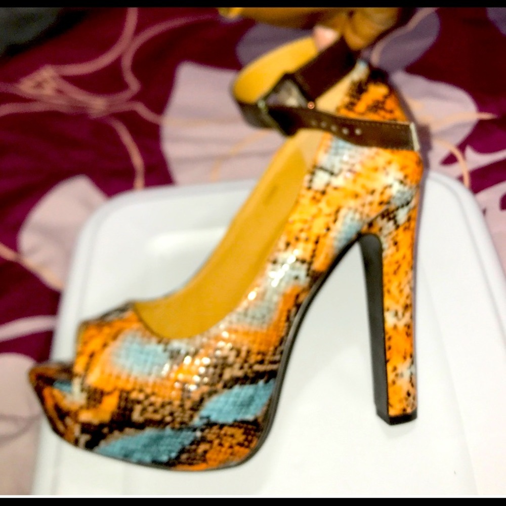 Snake print platform heels